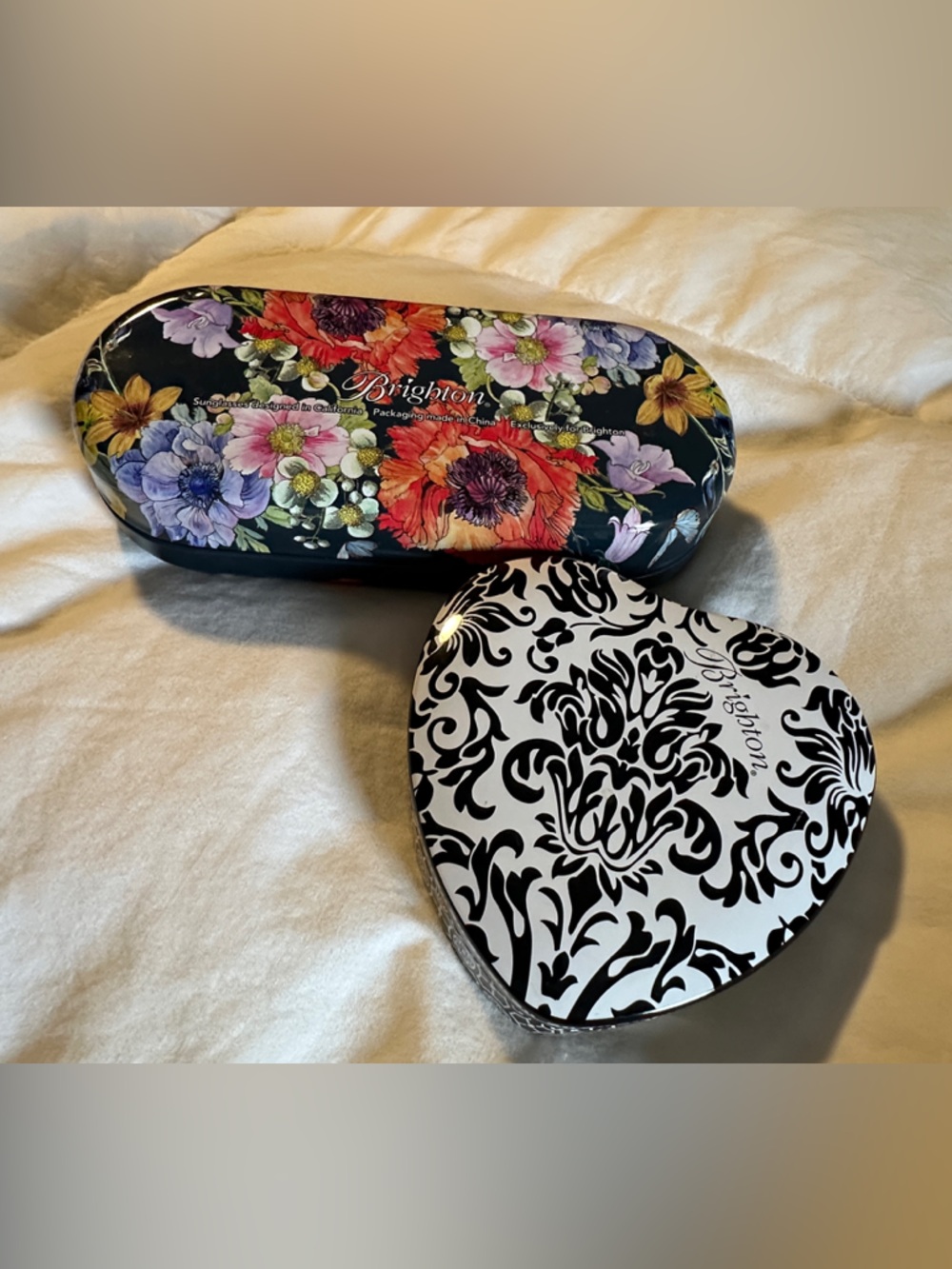 Brighton Black Damask Heart Box & Multicolor Floral Oval Sunglass Box